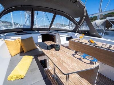 Deck of Aria, a Bavaria C45 Style sailboat at Grad Pula, Croatia