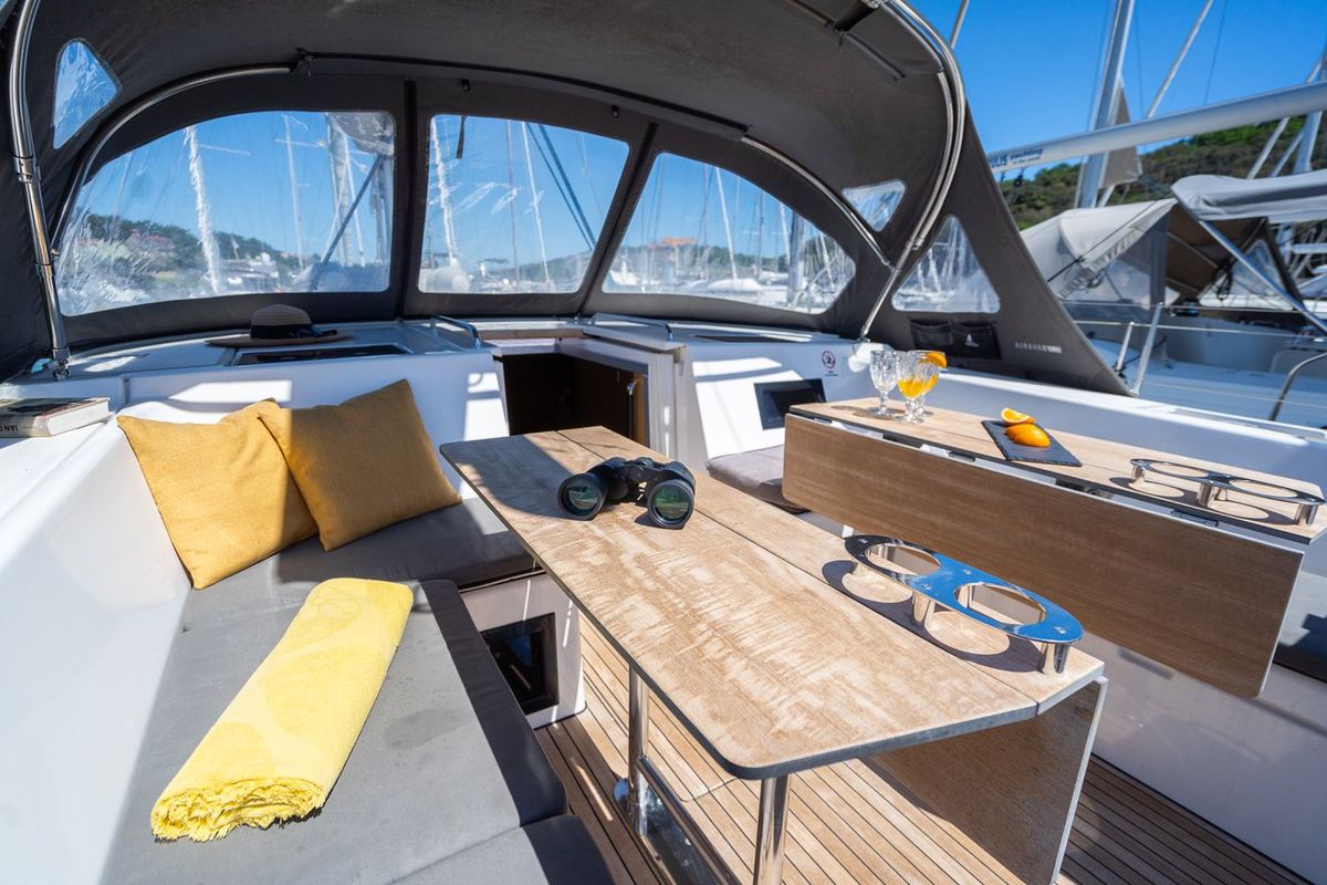 Deck of Aria, a Bavaria C45 Style sailboat at Grad Pula, Croatia
