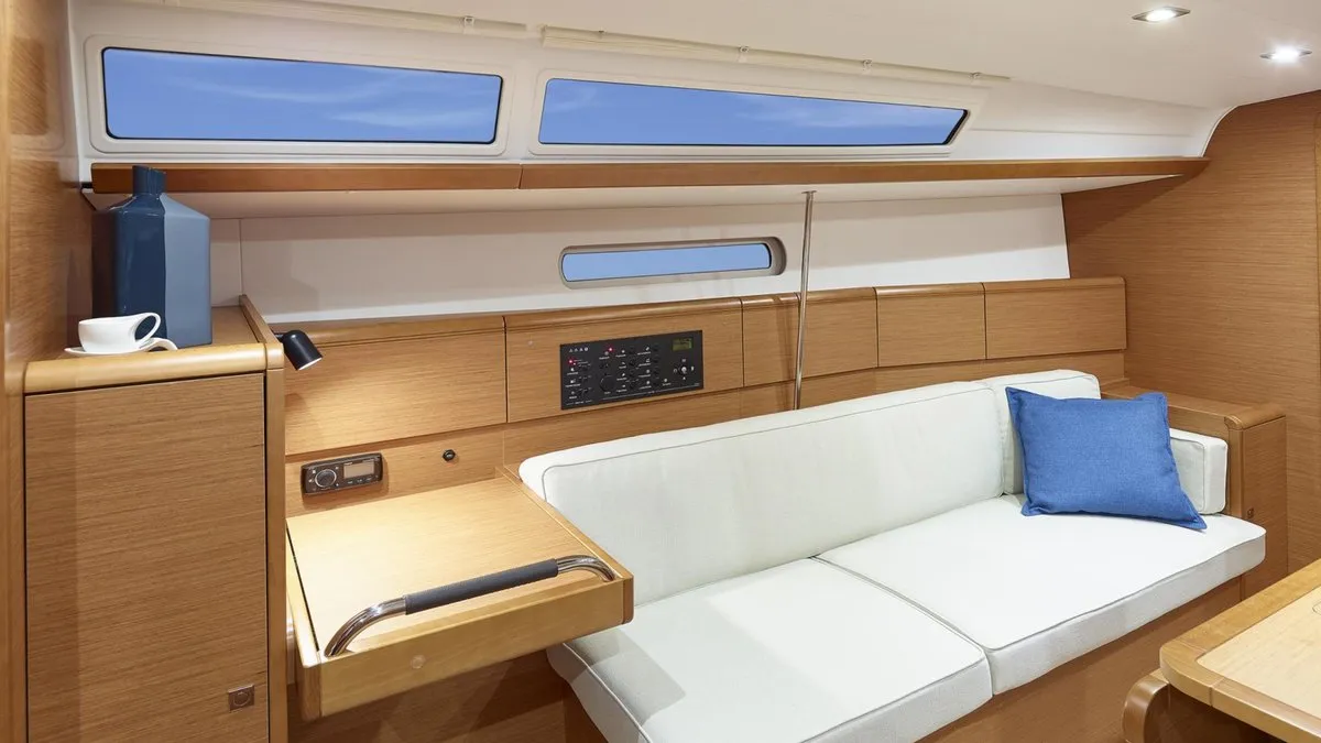 Salon of Sunsail 38 Classic, a Jeanneau Sun Odyssey 389 sailboat at Municipal Unit of Lefkada, Greece