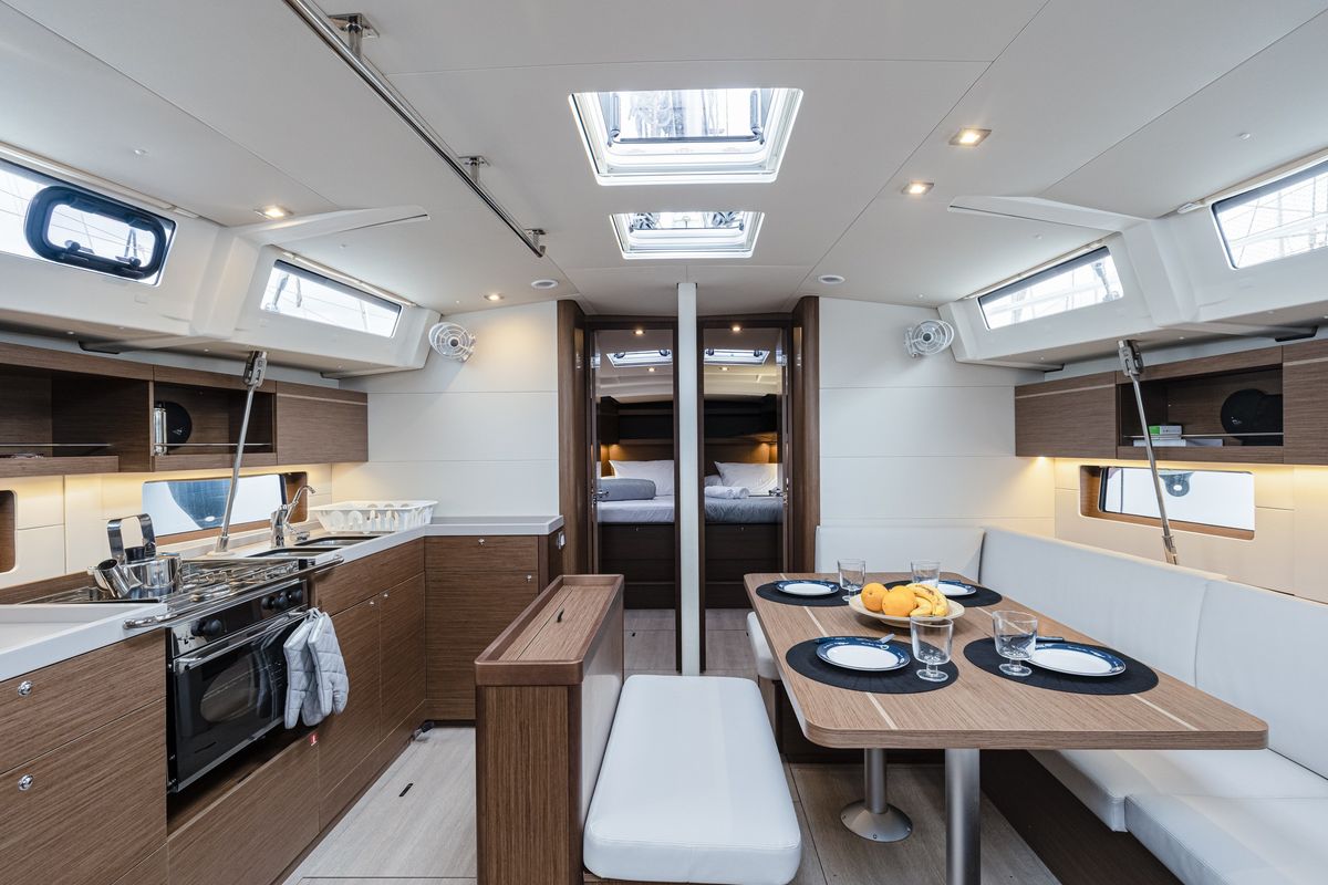 Salon of Vienna Princess, a Beneteau Oceanis 46.1 sailboat at Preveza, Greece