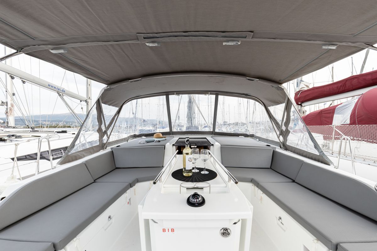 Deck of Vienna Princess, a Beneteau Oceanis 46.1 sailboat at Preveza, Greece