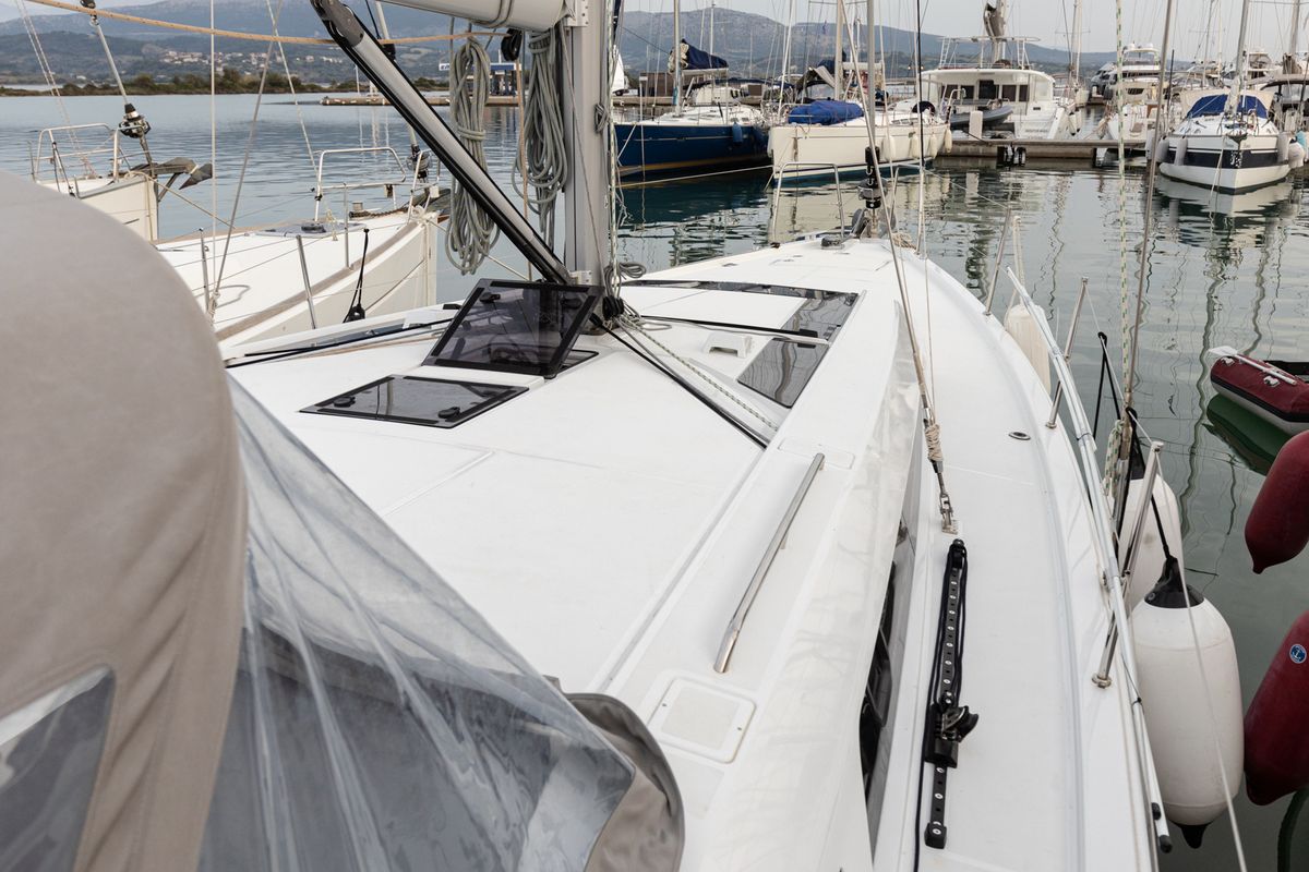 Deck of Vienna Princess, a Beneteau Oceanis 46.1 sailboat at Preveza, Greece