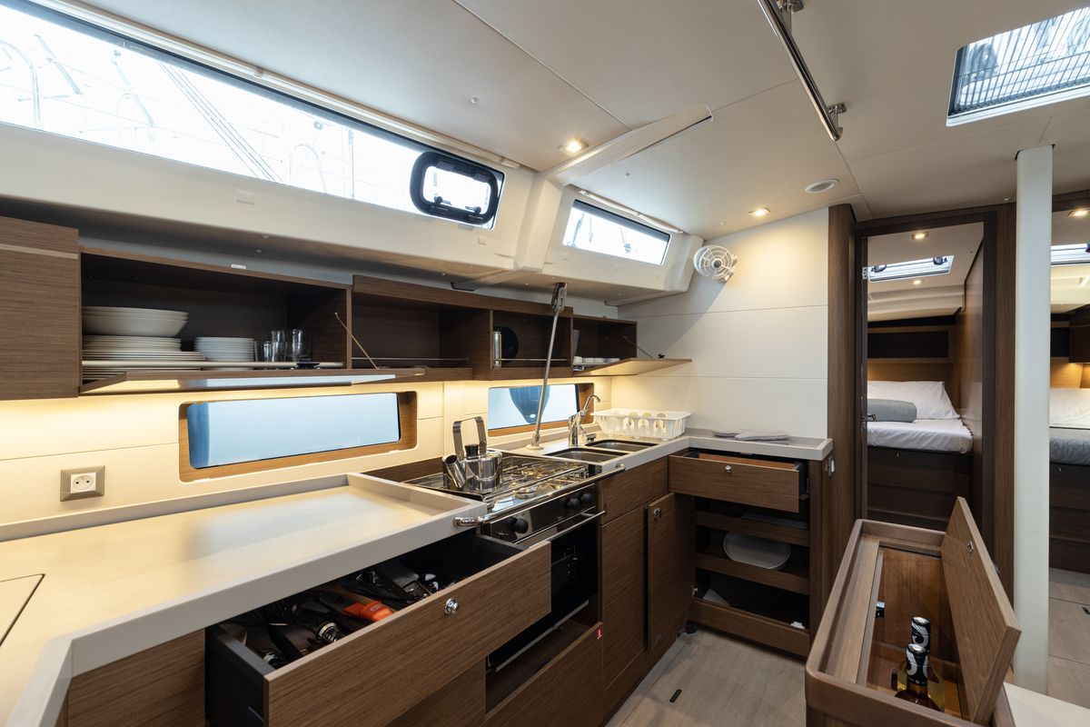 Galley of Vienna Princess, a Beneteau Oceanis 46.1 sailboat at Preveza, Greece