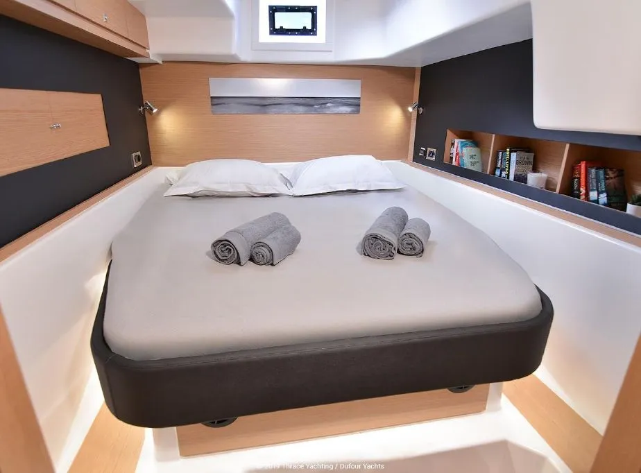 Cabin on Jovy, a Dufour Catamaran 48 catamaran at Capo d'Orlando, Italy