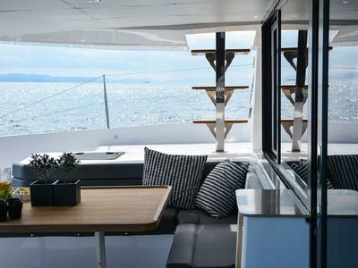 Deck of Jovy, a Dufour Catamaran 48 catamaran at Capo d'Orlando, Italy