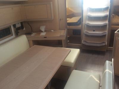 Salon of Alfa Centauri I, a Beneteau Oceanis 45 sailboat at Olbia, Italy