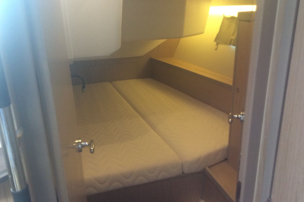 Cabin on Alfa Centauri I, a Beneteau Oceanis 45 sailboat at Olbia, Italy
