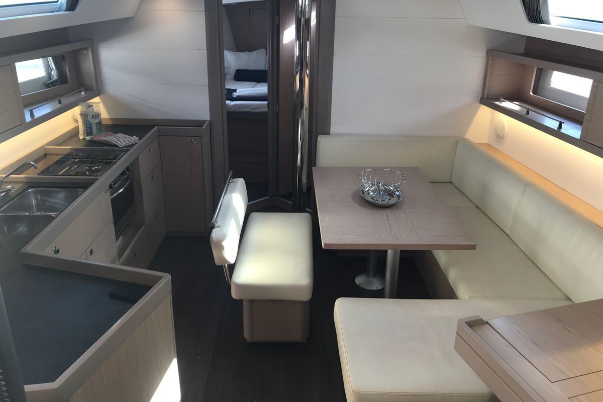 Galley of Alfa Centauri I, a Beneteau Oceanis 45 sailboat at Olbia, Italy
