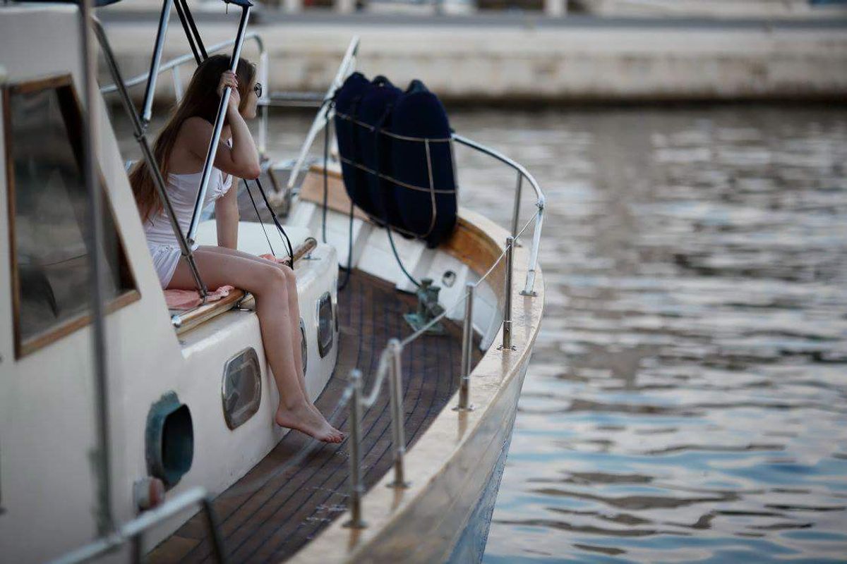Deck of Vagabundo, a Gulet Leut motorboat at Split, Croatia