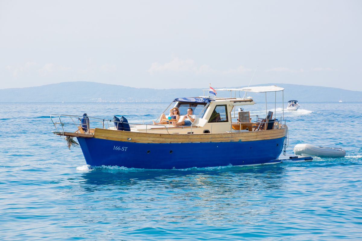 Exterior view of Vagabundo, a Gulet Leut motorboat at Split, Croatia