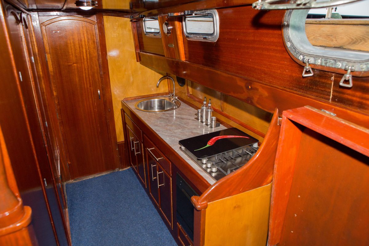 Galley of Vagabundo, a Gulet Leut motorboat at Split, Croatia