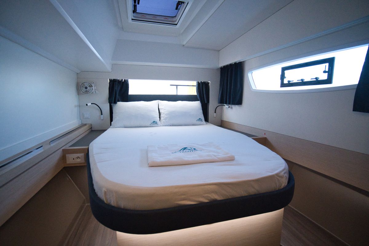 Cabin on Adele, a Fountaine Pajot Astréa 42 catamaran at Marmaris, Turkey