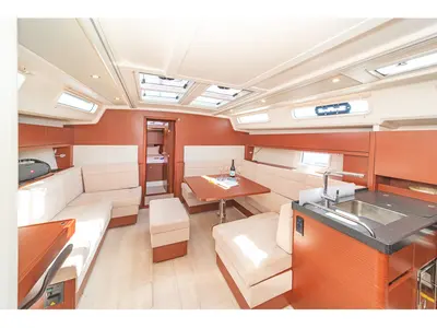 Salon of C-YA, a Hanse Yachts Hanse 458 sailboat at Lavreotiki Municipal Unit, Greece