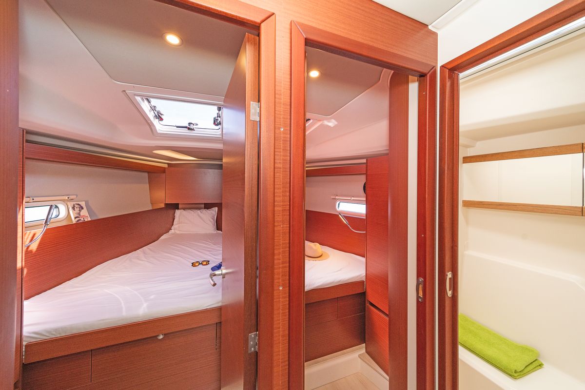 Cabin on C-YA, a Hanse Yachts Hanse 458 sailboat at Lavreotiki Municipal Unit, Greece