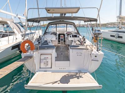 Deck of C-YA, a Hanse Yachts Hanse 458 sailboat at Lavreotiki Municipal Unit, Greece