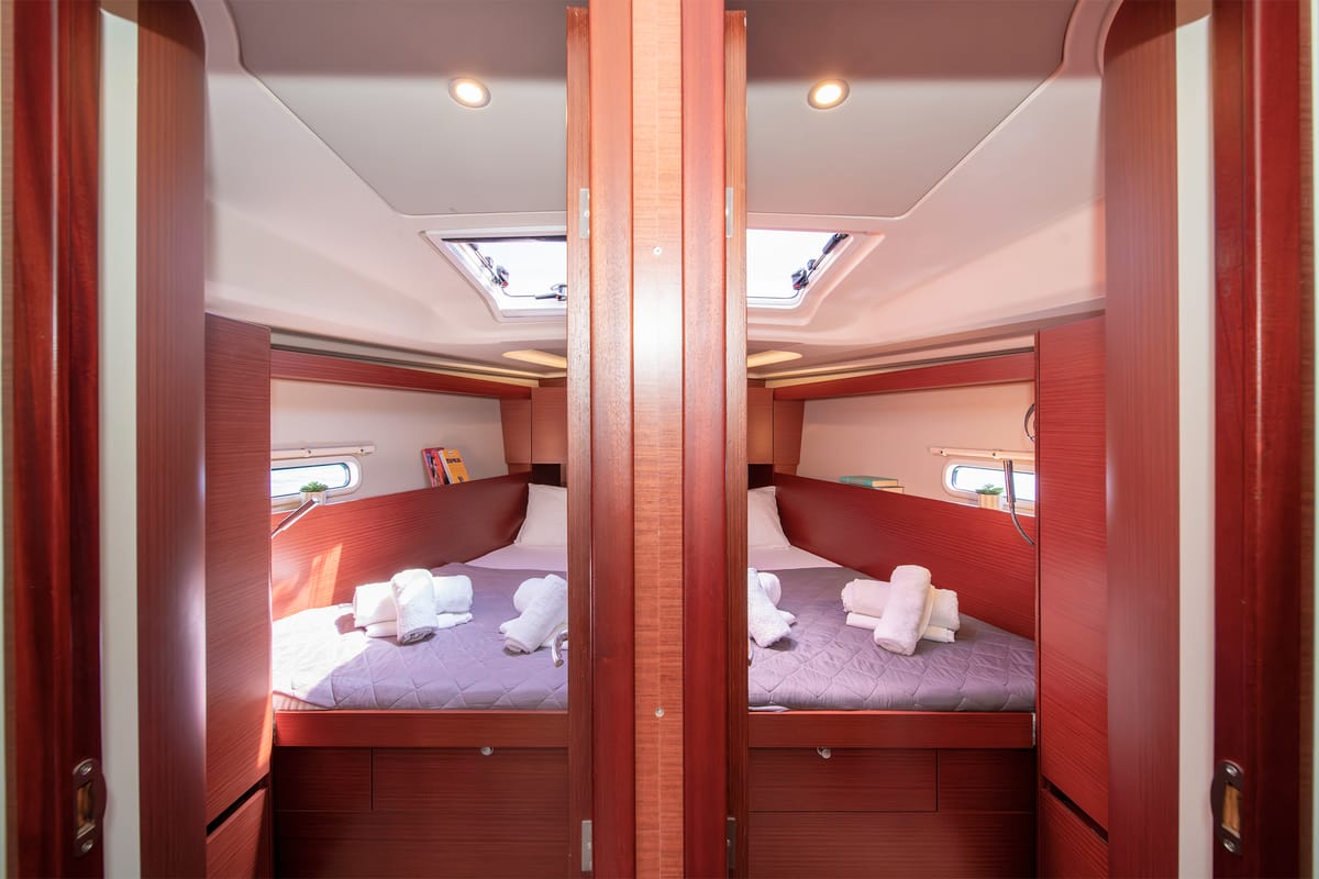 Cabin on C-YA, a Hanse Yachts Hanse 458 sailboat at Lavreotiki Municipal Unit, Greece
