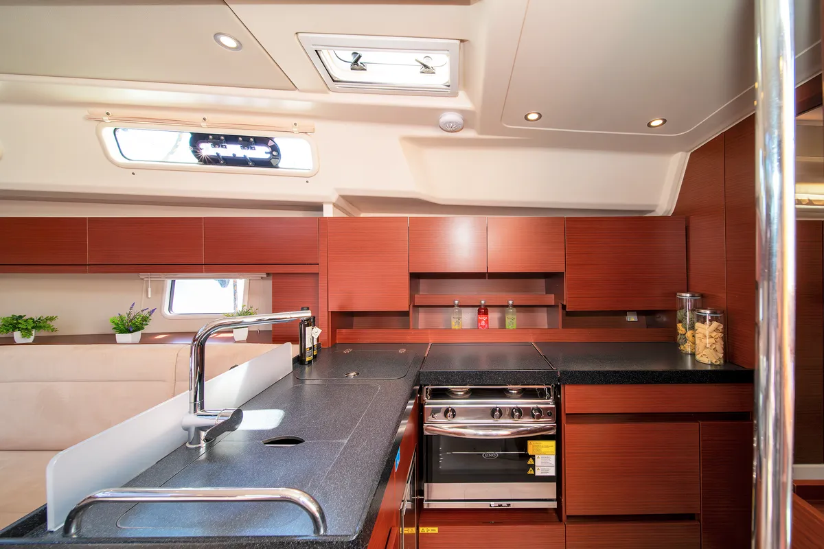 Galley of C-YA, a Hanse Yachts Hanse 458 sailboat at Lavreotiki Municipal Unit, Greece