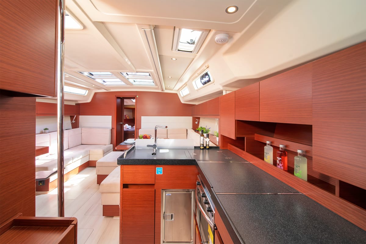 Galley of C-YA, a Hanse Yachts Hanse 458 sailboat at Lavreotiki Municipal Unit, Greece