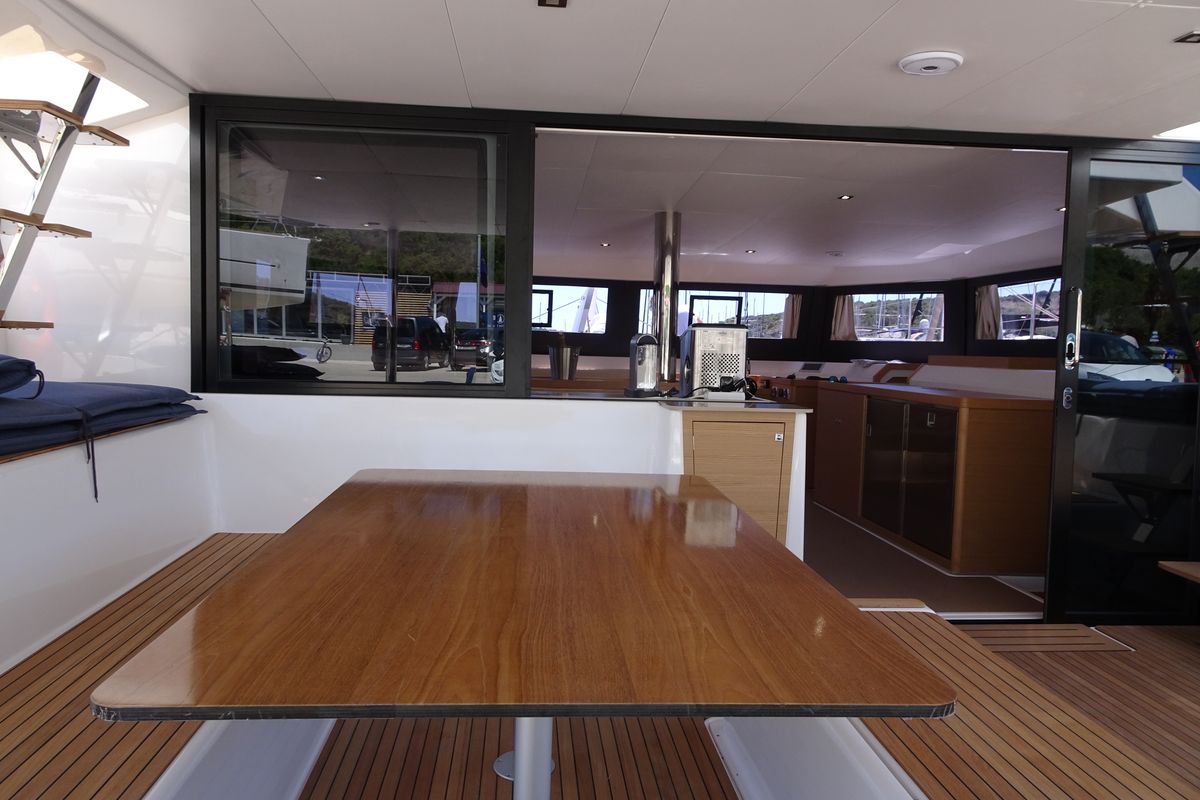 Deck of Olga, a Dufour Catamaran 48 catamaran at Salerno, Italy