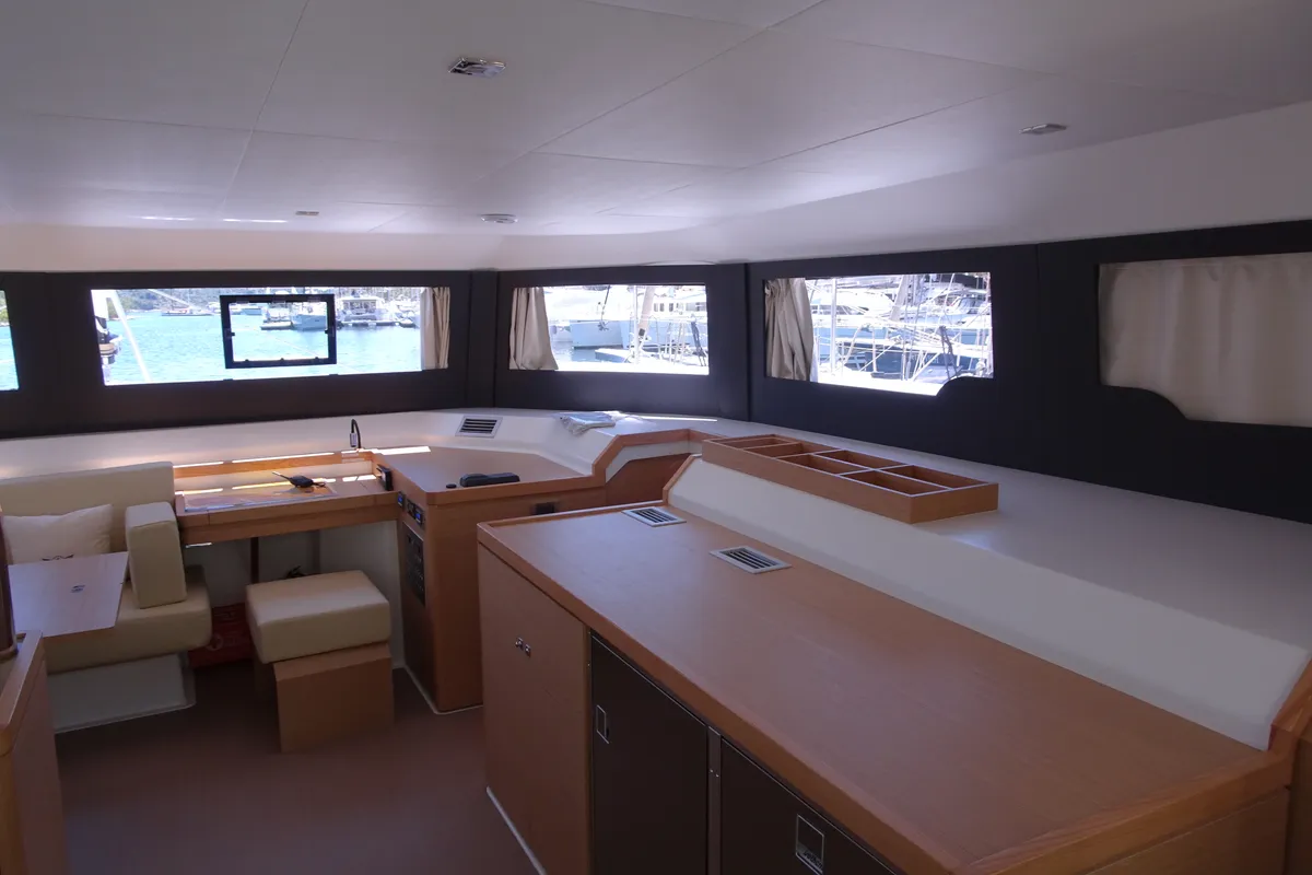 Salon of Olga, a Dufour Catamaran 48 catamaran at Salerno, Italy