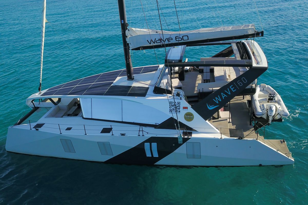 Exterior view of Summer, a Wave Catamarans Wave 60 catamaran at Nassau, Bahamas