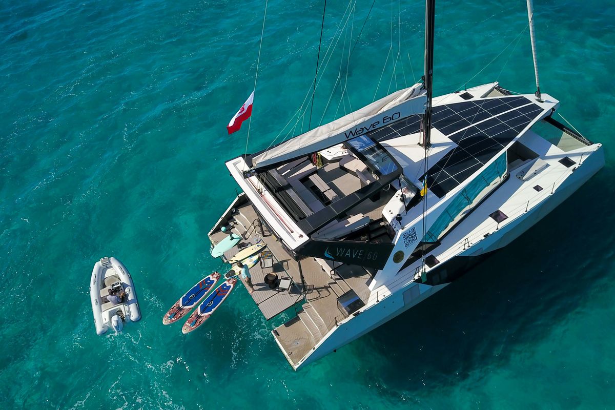 Exterior view of Summer, a Wave Catamarans Wave 60 catamaran at Nassau, Bahamas