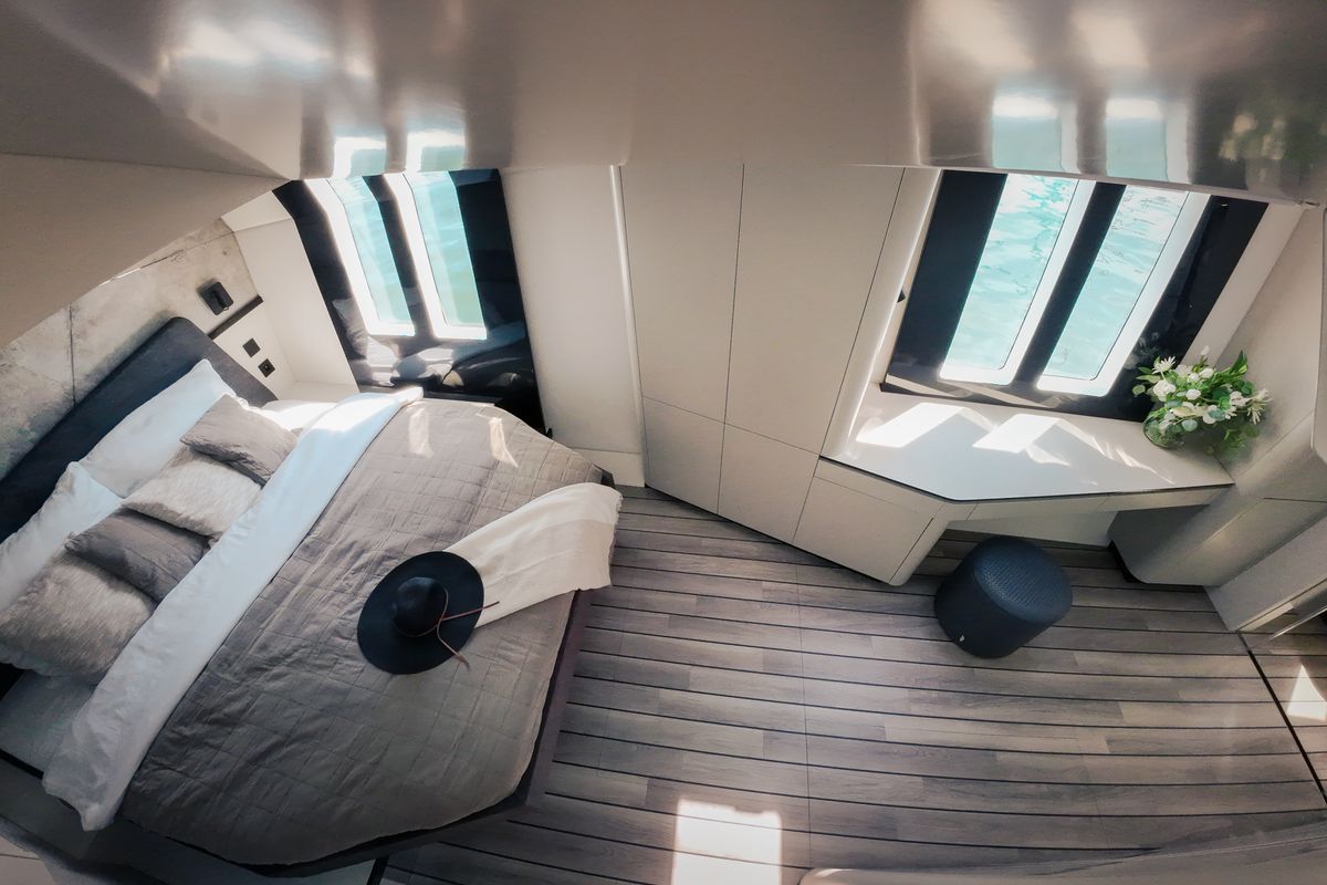 Cabin on Summer, a Wave Catamarans Wave 60 catamaran at Nassau, Bahamas