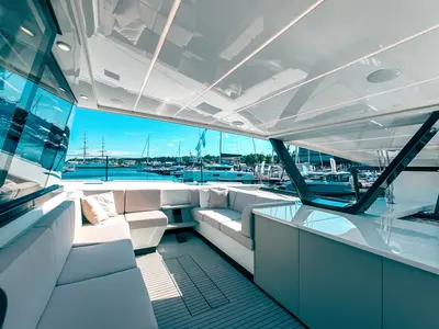 Deck of Summer, a Wave Catamarans Wave 60 catamaran at Nassau, Bahamas