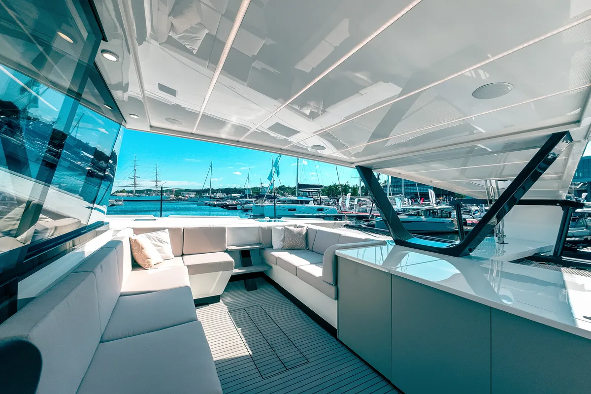 Deck of Summer, a Wave Catamarans Wave 60 catamaran at Nassau, Bahamas