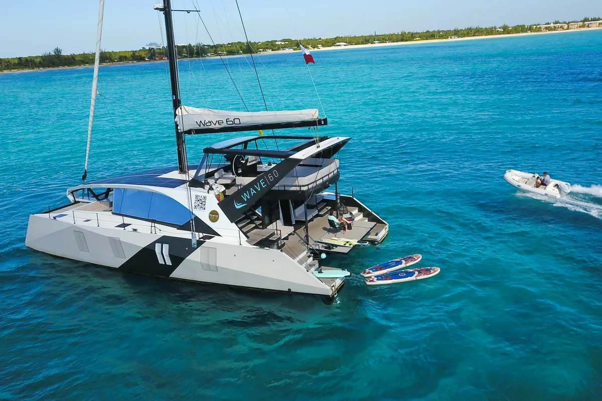 Exterior view of Summer, a Wave Catamarans Wave 60 catamaran at Nassau, Bahamas