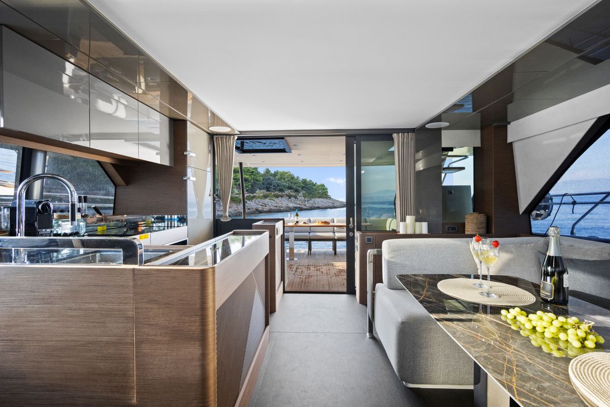 Galley of Dolce far niente, a Prestige M48 catamaran at Split, Croatia