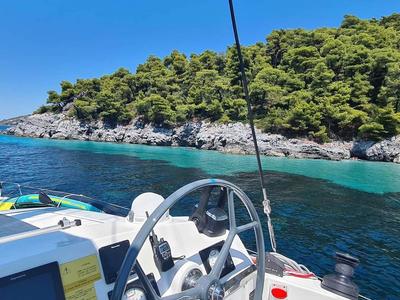 Cockpit of Iris, a Bali 4.1 catamaran at Volos Municipality, Greece