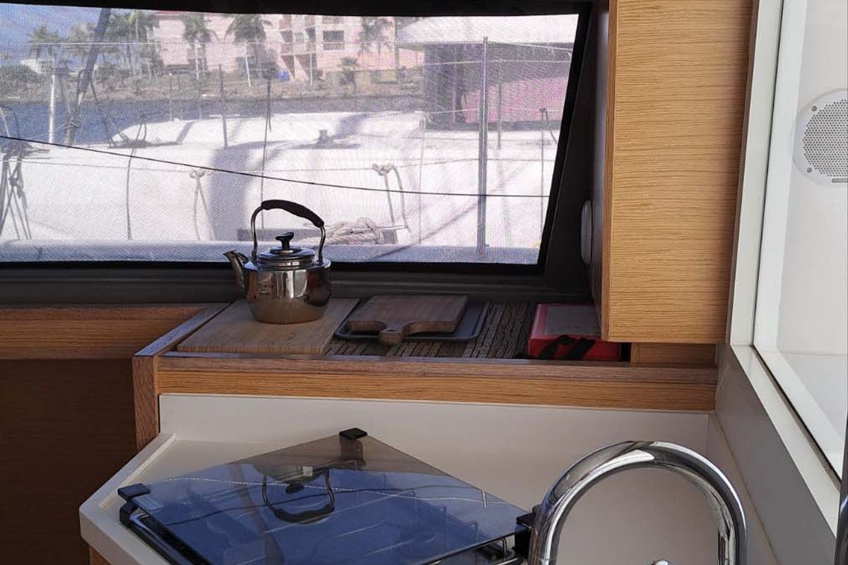 Galley of HELIOS, a Nautitech 40 catamaran at Propriano, France