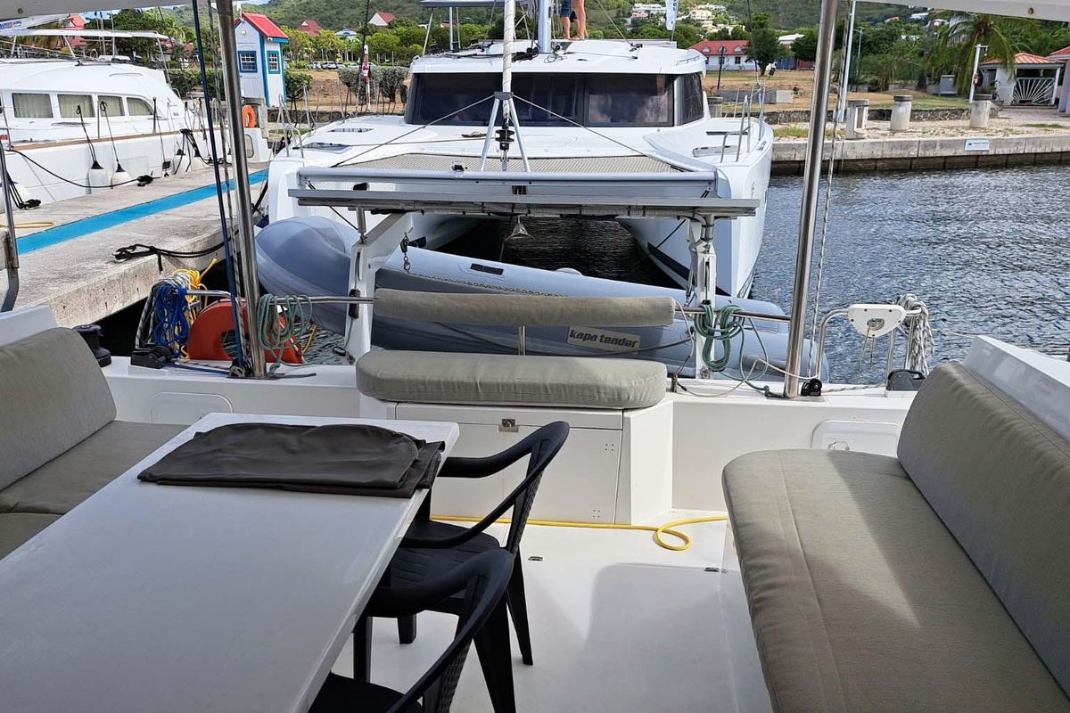 Deck of HELIOS, a Nautitech 40 catamaran at Propriano, France