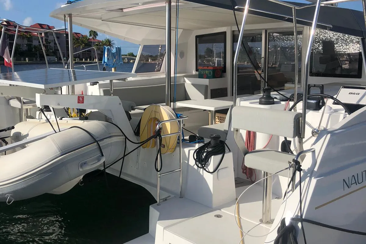 Exterior view of HELIOS, a Nautitech 40 catamaran at Propriano, France