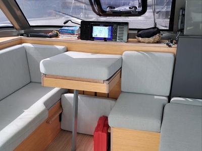 Salon of HELIOS, a Nautitech 40 catamaran at Propriano, France