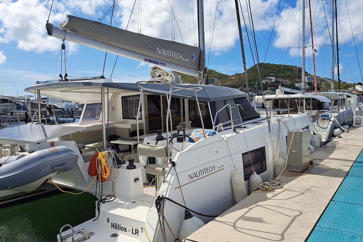 Exterior view of HELIOS, a Nautitech 40 catamaran at Propriano, France