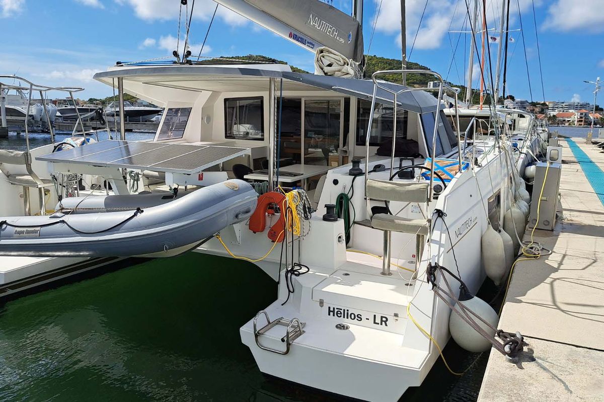 Exterior view of HELIOS, a Nautitech 40 catamaran at Propriano, France