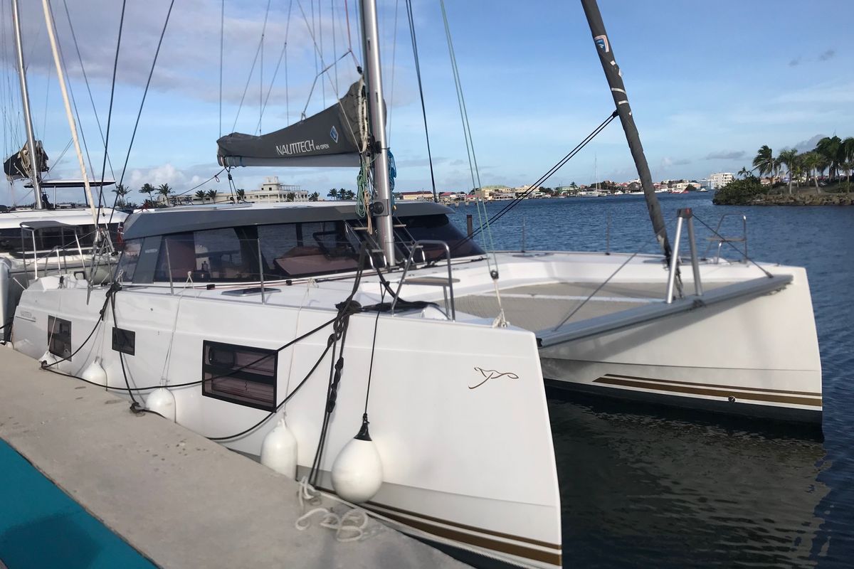 Exterior view of HELIOS, a Nautitech 40 catamaran at Propriano, France