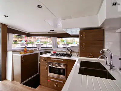 Galley of Antigone, a Bali 4.8 catamaran at Tonnarella, Italy