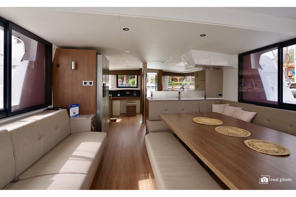 Salon of Antigone, a Bali 4.8 catamaran at Tonnarella, Italy