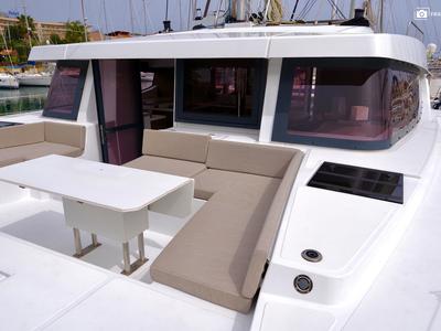 Deck of Antigone, a Bali 4.8 catamaran at Tonnarella, Italy
