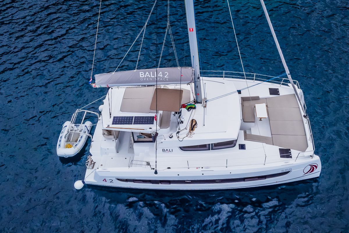 Exterior view of Au Soleil, a Bali 4.2 catamaran at Grad Kaštela, Croatia