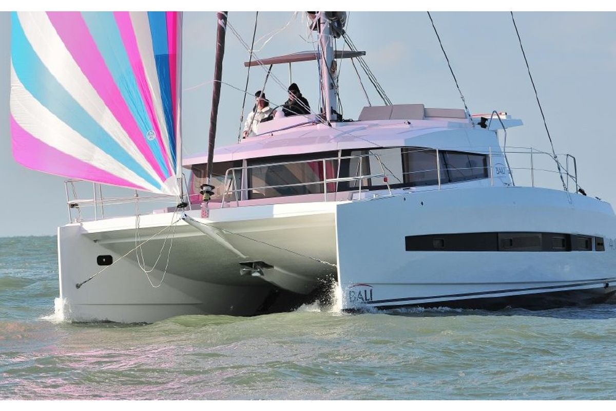 Exterior view of Double Five, a Bali 4.1 catamaran at Kalkara, Malta