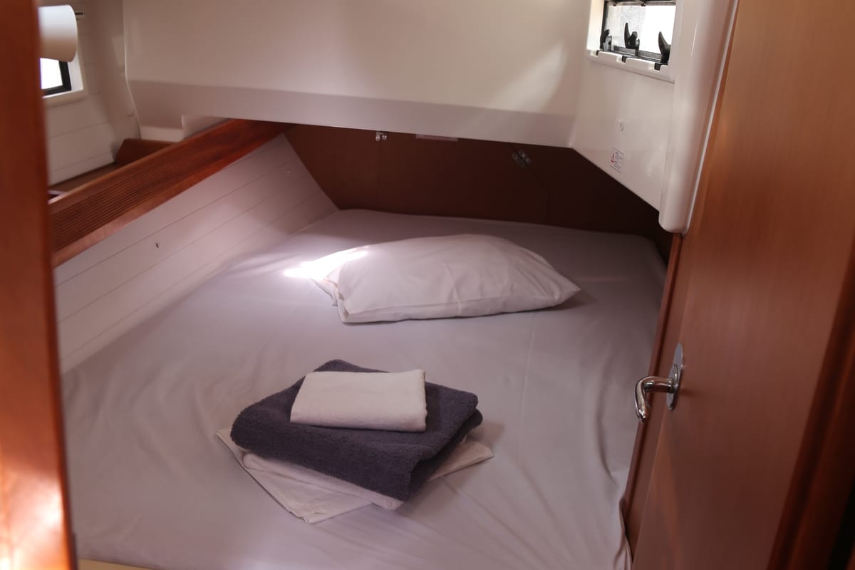 Cabin on Leukothea, a Bavaria Cruiser 36 sailboat at Loutraki, Greece