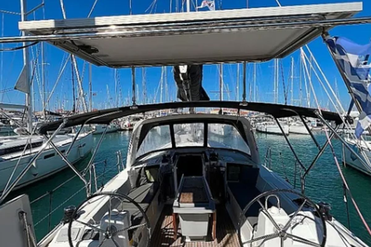 Cockpit of Tikal II, a Beneteau Oceanis 41.1 sailboat at Municipal Unit of Lefkada, Greece