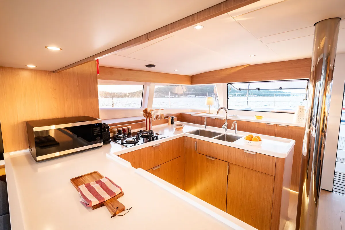 Galley of Voilà, a Bali 5.2 catamaran at Grad Kaštela, Croatia