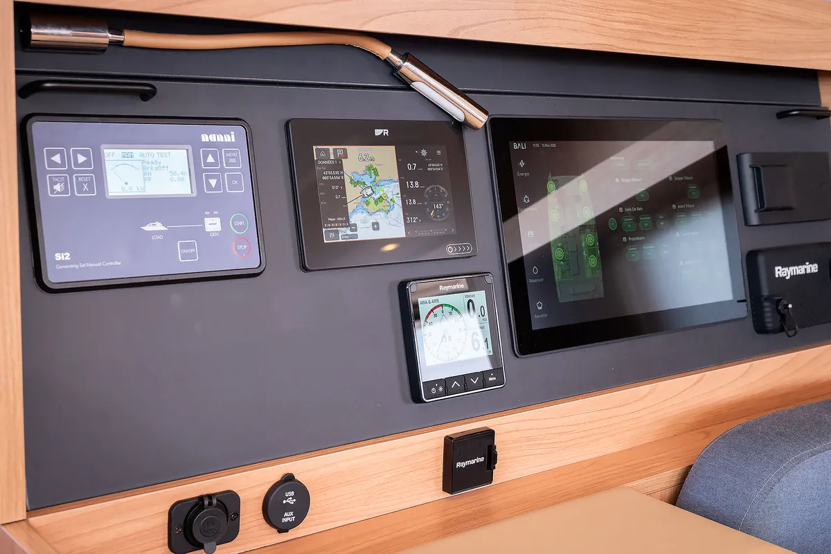 Cockpit of Voilà, a Bali 5.2 catamaran at Grad Kaštela, Croatia