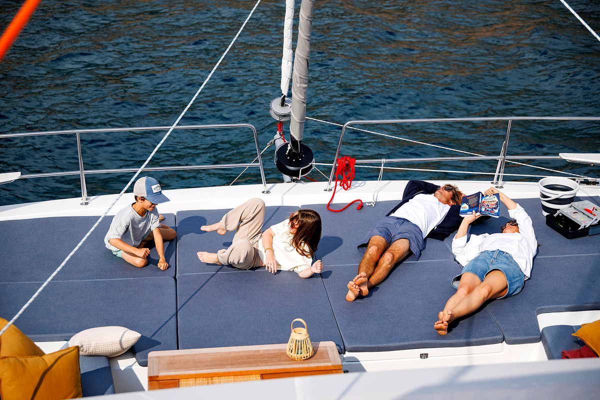 Deck of Voilà, a Bali 5.2 catamaran at Grad Kaštela, Croatia