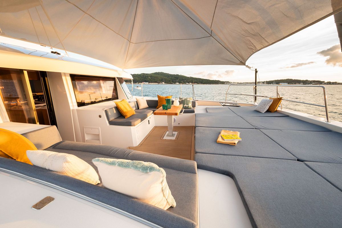Deck of Voilà, a Bali 5.2 catamaran at Grad Kaštela, Croatia